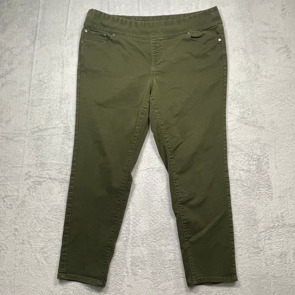 CJ Banks Pants Women 20W Olive Green Pull On Stretch High Rise Tapered